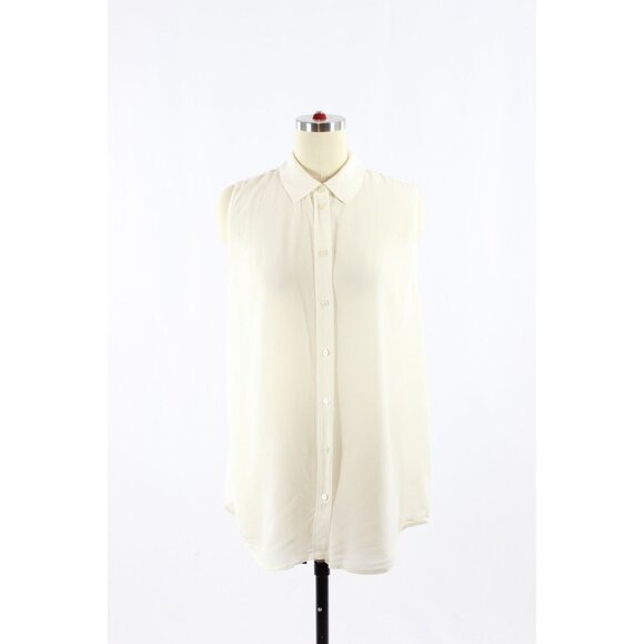 EVERLANE Ivory Silk Crepe De Chine Sleeveless Classic Button Up Blouse, Size 12 - Picture 2 of 13